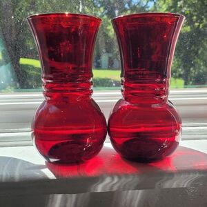 Ruby Red Anchor Hocking Glass Vases